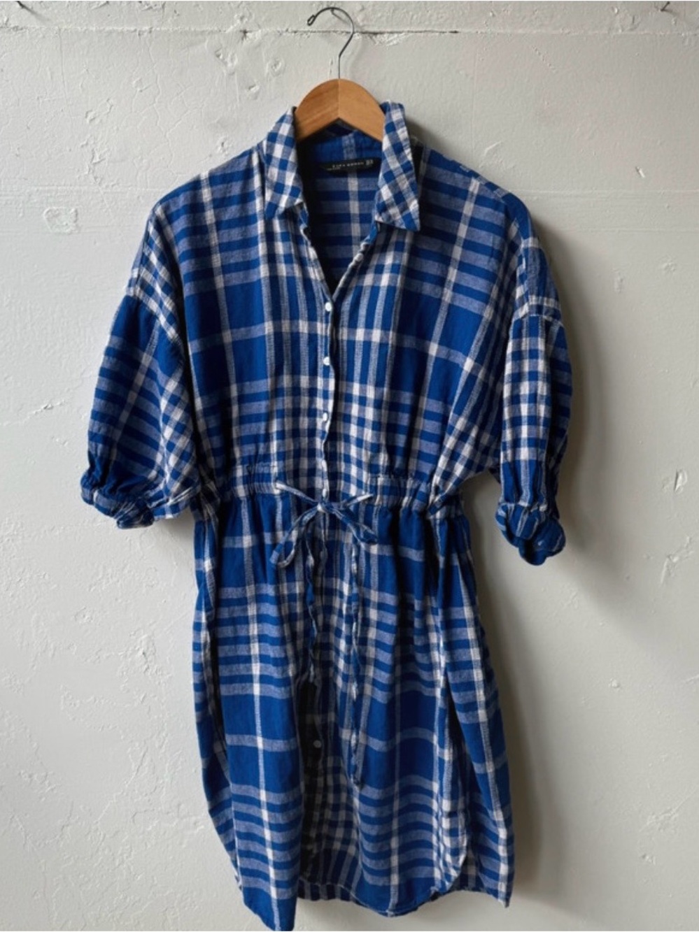 Zara Blue and White Plaid Button-Down Shirt